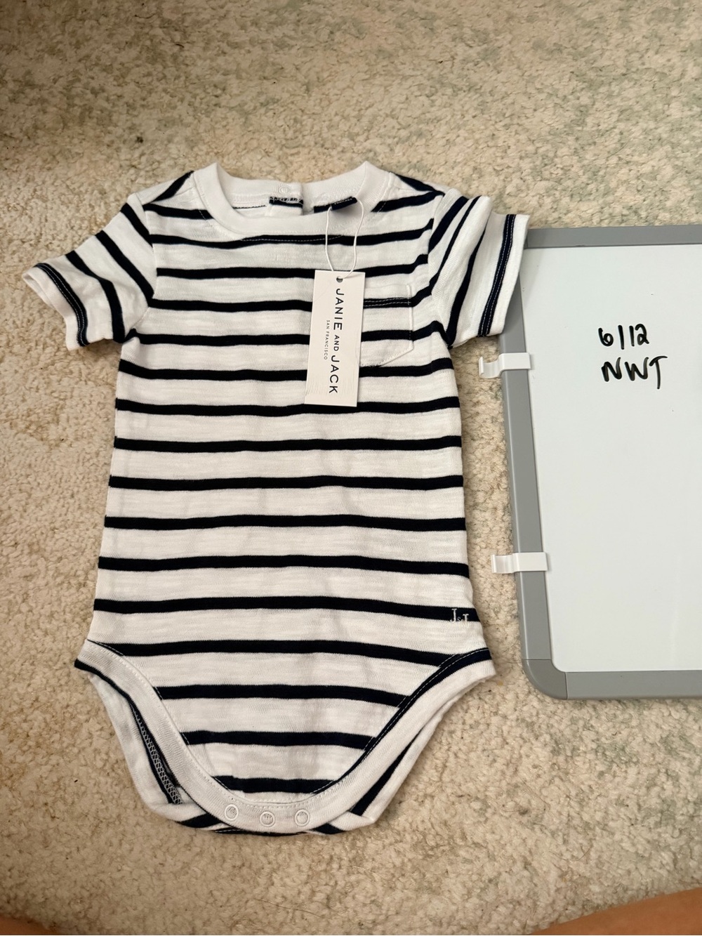NEW NWT Janie and Jack Striped Onesie Size 6/12 Month Snap